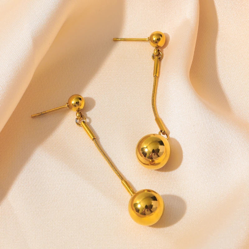 Minimalist Gold Bead Dangle Drop Earrings E160