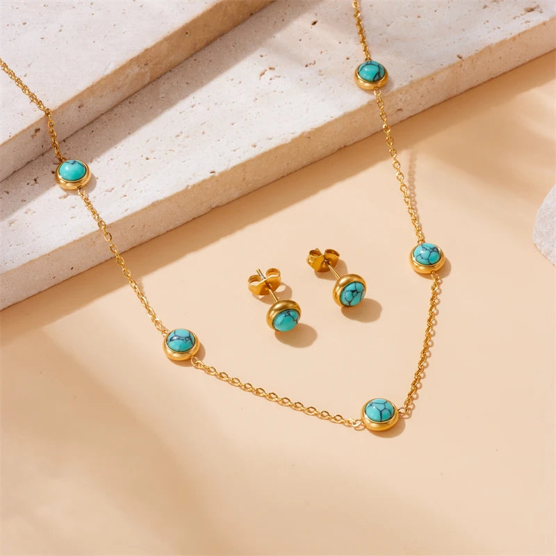 Minimalistisches vergoldetes Türkis-Schmuckset N2733 