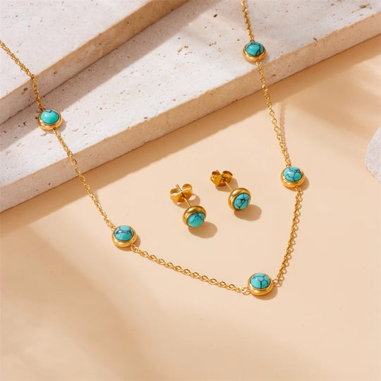 Minimalistisches vergoldetes Türkis-Schmuckset N2733 