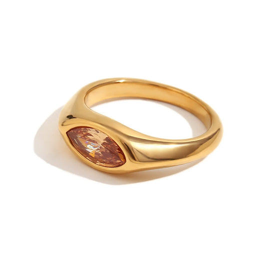 Classic 18k Gold Plated Horse Eye Champagne Zircon Ring R4969