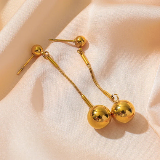 Minimalist Gold Bead Dangle Drop Earrings E160
