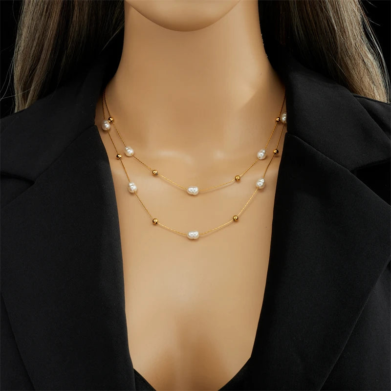 Minimalistische 2in1 Goldperlenkette N2083