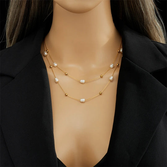 Minimalistische 2in1 Goldperlenkette N2083
