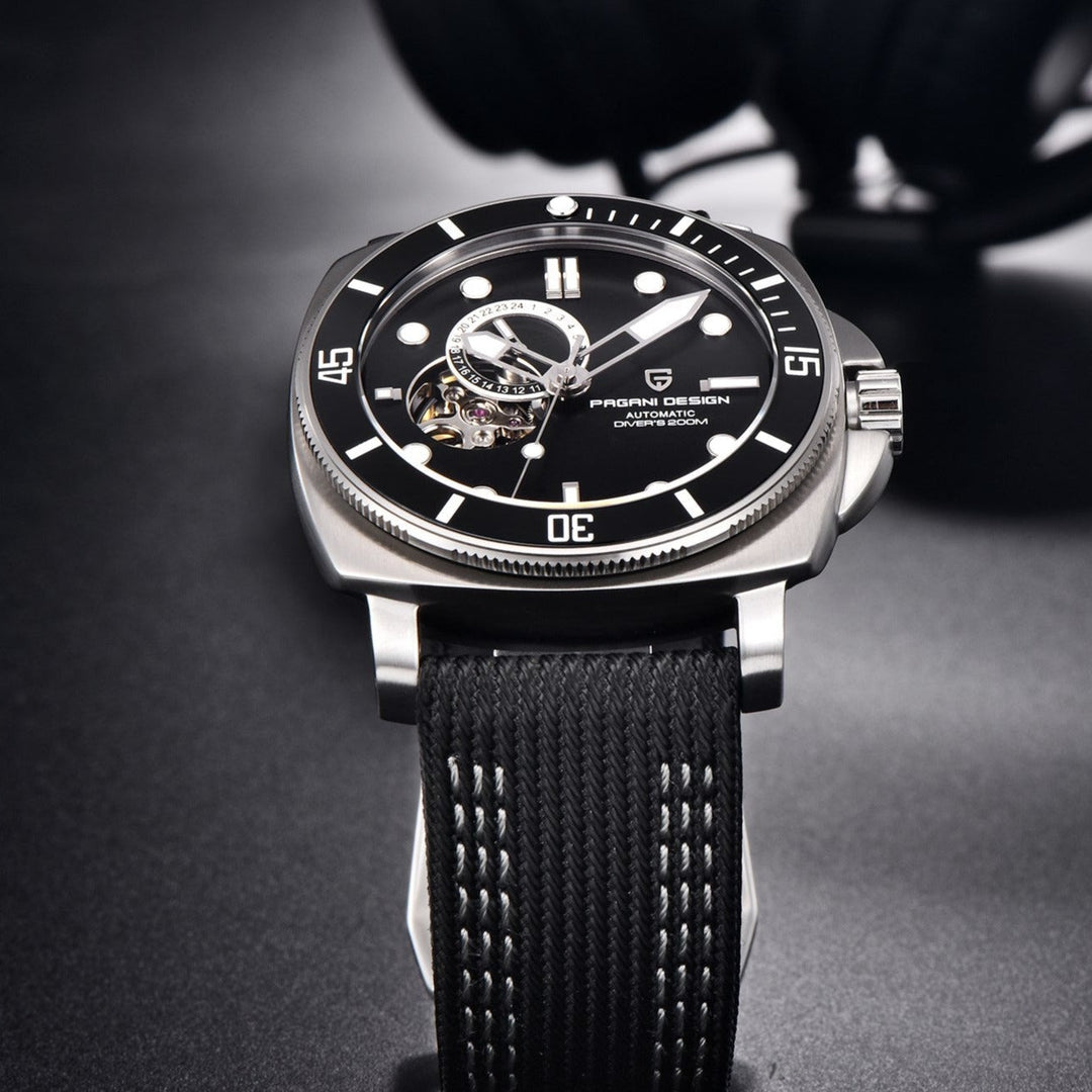 Luxury Automatic Watch with Stainless Steel & Nylon Strap