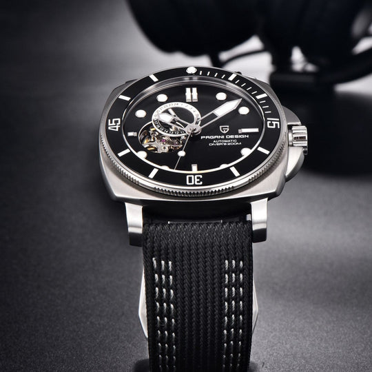 Luxury Automatic Watch with Stainless Steel & Nylon Strap