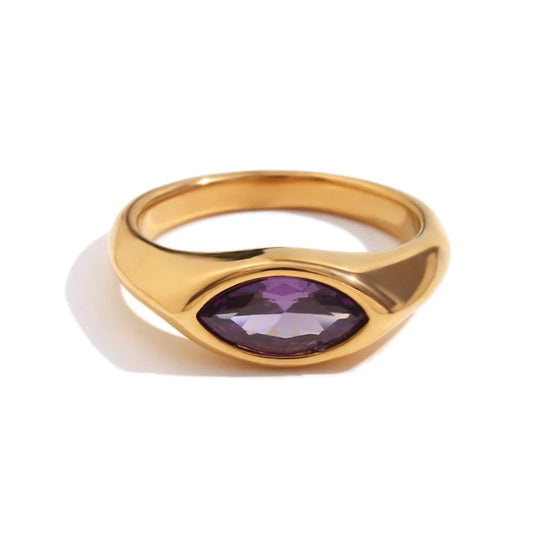 Classic 18k Gold Plated Horse Eye Champagne Zircon Ring R4969