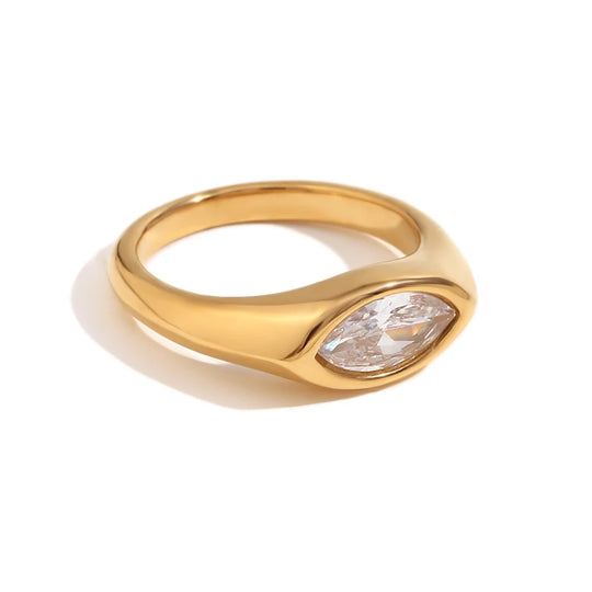 Classic 18k Gold Plated Horse Eye Champagne Zircon Ring R4969