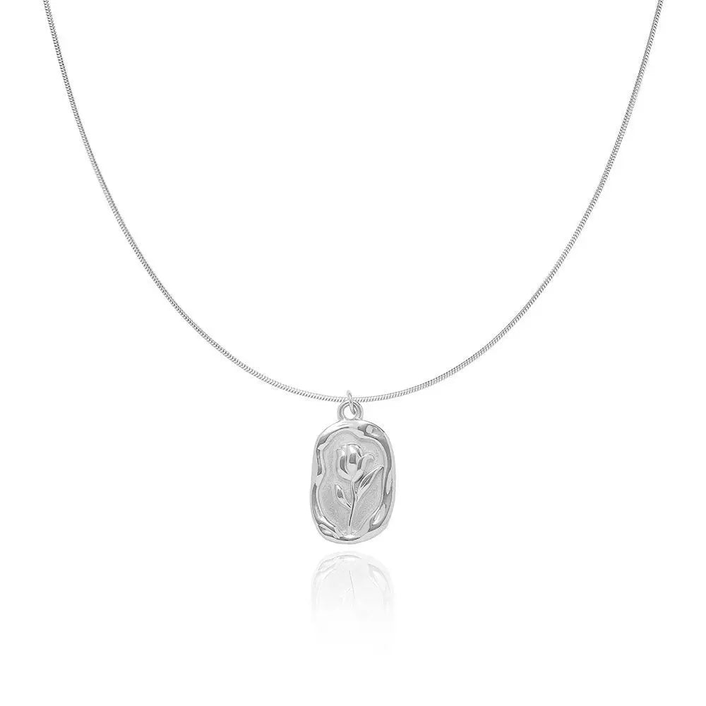 Elegante geometrische Tulpen-Rose-Anhänger-Halskette N305 