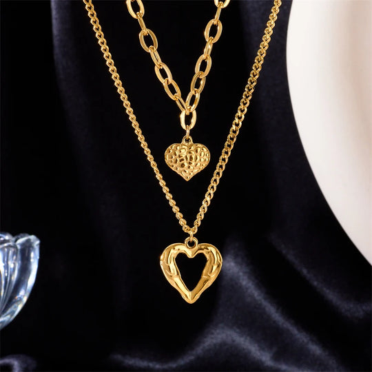 Classic Punk Style Double Heart Pendant Necklace N1506