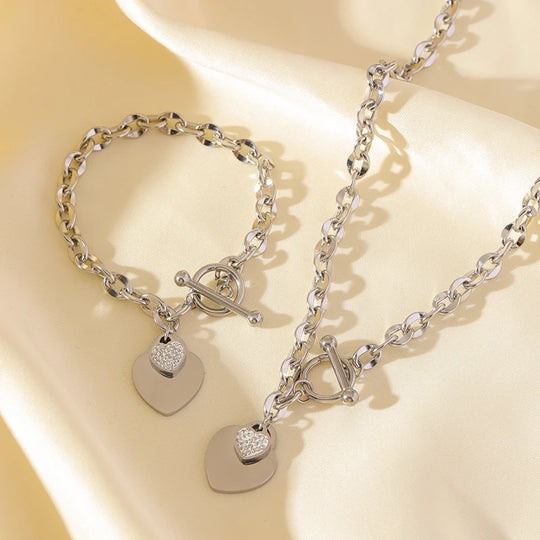 Classic Heart Pendant Toggle Clasp Jewelry Set N468 B256