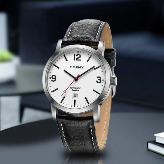 Premium Classic Automatic Mechanical Watch – 40mm Leather Strap AM038M