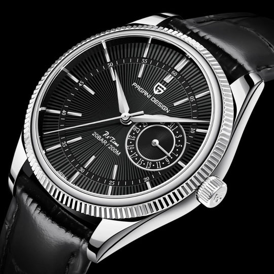 Klassische Luxus-Quarzuhr mit Lederarmband 40 mm PD-1689