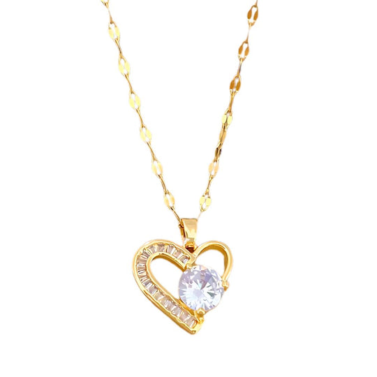 Elegante goldene Herzkette mit Zirkonstein N1980