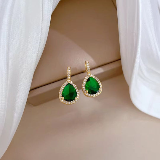 Elegantes Wassertropfen-Grün-Strass-Schmuckset N2998 E6156