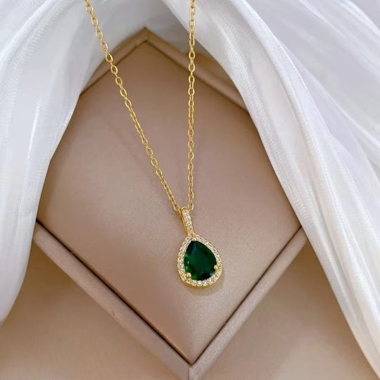 Elegantes Wassertropfen-Grün-Strass-Schmuckset N2998 E6156