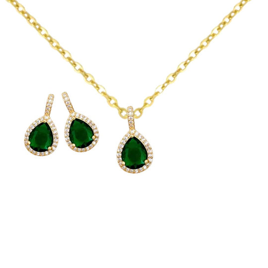 Elegantes Wassertropfen-Grün-Strass-Schmuckset N2998 E6156