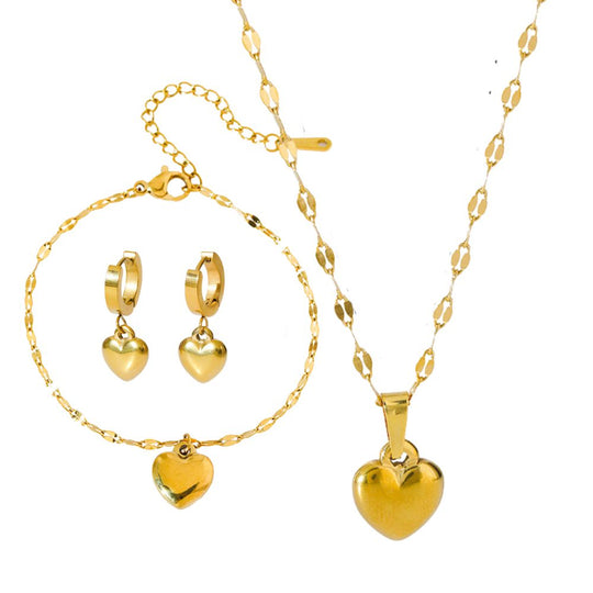 Elegant 18k Gold Plated Heart Pendant Jewelry Set N414 B244 E331