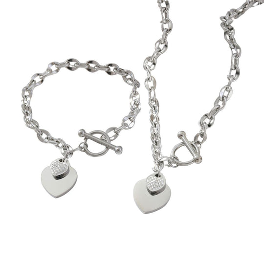 Classic Heart Pendant Toggle Clasp Jewelry Set N468 B256